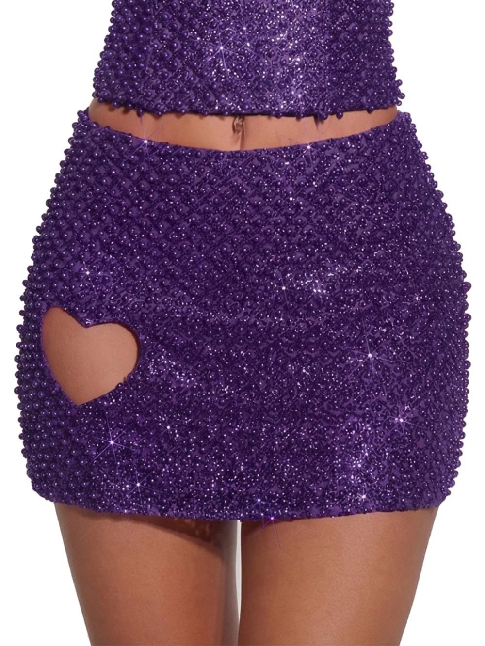 Oh Polly Querida Beaded Embellished Heart Cut Out Detail A-Line Micro Min Skirt